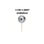 bizdenpastacılık Disko Topu Pasta Süsü 3 Cm 4 Adet Ayna Çöp Şiş Takılı