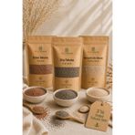 BİZİMHEKİM ŞİFA EVİ 3’lü Glutensiz Tohum Tozu Seti 100 Gr x 3 | Keten Tohumu + Chia Tohumu + Karnıyarık Otu Tohumu