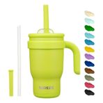 BJPKPK 14oz Yalıtımlı Seyahat Bardağı, Saplı ve Pipetli, Paslanmaz Çelik Su Şişesi, Çift Duvar Vakum Yalıtımlı Kupa, İş, Araba, Seyahat, Parlak Yeşil