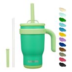 BJPKPK 14oz Yalıtımlı Seyahat Bardağı, Saplı ve Pipetli, Paslanmaz Çelik Su Şişesi, Çift Duvar Vakum Yalıtımlı Kupa, İş, Araba, Seyahat, Zeytin Yeşili