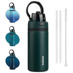 BJPKPK 17 oz Yalıtımlı Su Şişesi, 2-1 Pipetli Kapaklı Paslanmaz Çelik Metal Su Şişeleri, Taşıma Saplı, BPA İçermez, Sızdırmaz, Araba Bardak Tutacağına Uyar, Spor için Termo, Ordu Yeşili