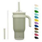 BJPKPK 18 oz Yalıtımlı Seyahat Bardağı, Saplı ve Samanlı, Paslanmaz Çelik Su Şişesi, Çift Duvarlı Vakum Yalıtımlı Kupa, İş, Araba, Seyahat, Orman Yeşili