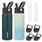BJPKPK 2'li Paket Yalıtımlı Su Şişesi, Hasır Kapaklı, 625 ml Paslanmaz Çelik Metal Su Şişesi, Sızdırmaz BPA İçermeyen Termos, Bardaklar, Seyahat, Spor için Şişeler (Ordu Yeşili+Nane)