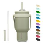 BJPKPK 30oz Yalıtımlı Seyahat Bardağı, Saplı ve Pipetli, Paslanmaz Çelik Su Şişesi, Çift Duvarlı Vakum Yalıtımlı Kupa, İş, Araba, Seyahat, Orman Yeşili
