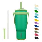BJPKPK 40 oz Yalıtımlı Seyahat Bardağı, Saplı ve Samanlı, Paslanmaz Çelik Su Şişesi, Çift Duvarlı Vakum Yalıtımlı Kupa, İş, Araba, Seyahat, Zeytin Yeşili