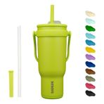 BJPKPK 40oz Yalıtımlı Seyahat Bardağı, Saplı ve Pipetli, Paslanmaz Çelik Su Şişesi, Çift Duvar Vakum Yalıtımlı Kupa, İş, Araba, Seyahat, Parlak Yeşil