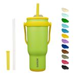 BJPKPK 40oz Yalıtımlı Seyahat Bardağı, Saplı ve Pipetli, Paslanmaz Çelik Su Şişesi, Çift Duvar Vakum Yalıtımlı Kupa, İş, Araba, Seyahat, Yeşil