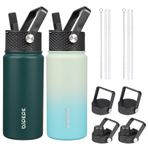BJPKPK Hasır Kapaklı 2 Paket Yalıtımlı Su Şişesi, 18 oz Paslanmaz Çelik Metal Su Şişesi, 6 Kapaklı, Sızdırmaz BPA İçermeyen Termos, Bardaklar, Okul, Seyahat, Spor için Şişeler (Ordu Yeşili+Nane)