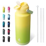 BJPKPK Hasır Kapaklı Su Şişesi, 32 oz Vakum Yalıtımlı Su Şişeleri, Spor, Seyahat, BPA İçermeyen Sızdırmaz Termos, Bardaklar, Şişeler, Bardaklar, Bardaklar, Taze Yeşil