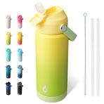BJPKPK Pipet kapaklı yalıtımlı su şişesi, 530 ml, esnek sap ve kaymaz çizme, BPA içermez, sızdırmaz, paslanmaz çelik metal su şişesi, bardak, taze yeşil