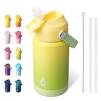 BJPKPK Saman Kapaklı Yalıtımlı Su Şişesi, 12oz Termo Su Şişeleri, Esnek Sap ve Kaymaz Önyükleme, BPA İçermeyen Sızdırmaz Paslanmaz Çelik Metal Termo, Bardaklar, Bardaklar, Taze Yeşil