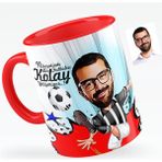 BK Bay Futbolcu Siyah Beyaz Karikatürlü Kırmızı Kupa Bardak