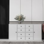BK Concept Çıtasız KNS-1173-Ç İki Kapaklı Sekiz Çekmeceli Raflı Beyaz Konsol