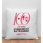 Bk Gift 29 Ekim Tasarımlı Beyaz Kırlent Yastık-3 29 Ekim , Trend Yastık, 100.YIL