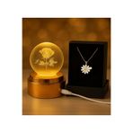 Bk Gift 360 Derece Dönen Ledli I Love You Kristal Cam Küre Gece Lambası & İsimli Papatya Kolye, Sevg
