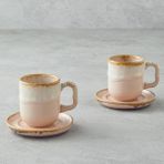 Bk Gift Alicent Seramik 4 Parça 2 Kişilik Double Kahve Fincan Takımı 150 ml Pudra – Pembe Fincan Seti - Pudra - Pembe