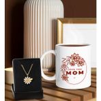 Bk Gift Anneler Günü Tasarımlı Beyaz Kupa ve Papatya Kolye Hediye Seti