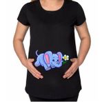 BK Gift Bebek Fil Tasarımlı Siyah Hamile Tişört-1