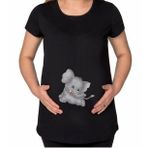BK Gift Bebek Fil Tasarımlı Siyah Hamile Tişört-2