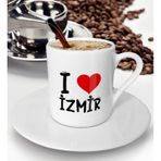 BK Gift Beyaz I Love İzmir Tasarımlı Türk Kahvesi Fincanı
