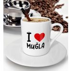 BK Gift Beyaz Love Muğla Tasarımlı Türk Kahvesi Fincanı