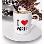 BK Gift Beyaz Love Paris Tasarımlı Türk Kahvesi Fincanı