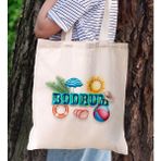 Bk Gift Bodrum Temalı Kanvas Bez Plaj Çantası Baskılı Omuz Çantası, Alışveriş Çantası, Arkadaşa Hediye