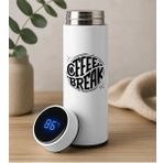 Bk Gift Coffee Tasarımlı Filtreli Dijital Göstergeli Beyaz Çelik Termos-6, Arkadaşa Hediye, Sevgiliye Hediye, Yeni Iş Hediyesi