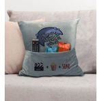 Bk Gift Eğlenceli Tasarımlı Organizer Kumanda ve Atıştırmalık Cepli Gri Kırlent Yastık- 13, Ev Dekoru, - 43 x 43 cm - Renkli