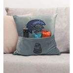 Bk Gift Eğlenceli Tasarımlı Organizer Kumanda ve Atıştırmalık Cepli Gri Kırlent Yastık- 14, Ev Dekoru, - 43 x 43 cm - Renkli
