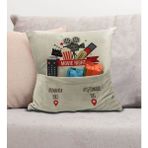 Bk Gift Eğlenceli Tasarımlı Organizer Kumanda ve Atıştırmalık Cepli Krem Kırlent Yastık- 12, Ev Dekoru, - 43 x 43 cm - Renkli