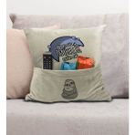 Bk Gift Eğlenceli Tasarımlı Organizer Kumanda ve Atıştırmalık Cepli Krem Kırlent Yastık- 14, Ev Dekoru, - 43 x 43 cm - Renkli