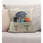 Bk Gift Eğlenceli Tasarımlı Organizer Kumanda ve Atıştırmalık Cepli Krem Kırlent Yastık- 15, Ev Dekoru, - 43 x 43 cm - Renkli