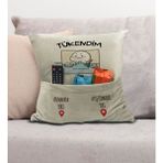 Bk Gift Eğlenceli Tasarımlı Organizer Kumanda ve Atıştırmalık Cepli Krem Kırlent Yastık- 3, Ev Dekoru, - 43 x 43 cm - Renkli