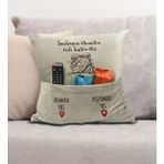 Bk Gift Eğlenceli Tasarımlı Organizer Kumanda ve Atıştırmalık Cepli Krem Kırlent Yastık- 4, Ev Dekoru, - 43 x 43 cm - Renkli