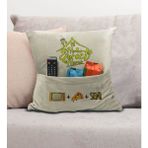 Bk Gift Eğlenceli Tasarımlı Organizer Kumanda ve Atıştırmalık Cepli Krem Kırlent Yastık- 7, Ev Dekoru, - 43 x 43 cm - Renkli