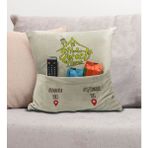 Bk Gift Eğlenceli Tasarımlı Organizer Kumanda ve Atıştırmalık Cepli Krem Kırlent Yastık- 8, Ev Dekoru, - 43 x 43 cm - Renkli