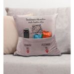 Bk Gift Eğlenceli Tasarımlı Organizer Kumanda ve Atıştırmalık Cepli Pembe Kırlent Yastık- 4, Ev Dekoru, - 43 x 43 cm - Renkli