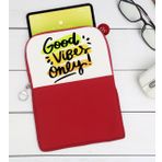 BK Gift Good Vibes Only Tasarımlı Taşınabilir Koruyucu Tablet Kılıfı & Organizer Çanta - Kırmızı-1