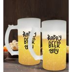 BK Gift Happy Beer Day Tasarımlı 2’li Buzlu Cam Bira Bardağı 50cl-1