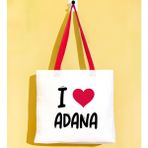 Bk Gift I Love Adana Kırmızı Renkli Kulp Gabardin Bez Çanta 40X35CM, Baskılı Omuz Çantası, Alışveriş Çantası, Plaj Çantası - 40 x 35 cm