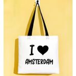 Bk Gift I Love Amsterdam Siyah Renkli Kulp Gabardin Bez Çanta 40X35CM, Baskılı Omuz Çantası, Alışveriş Çantası, Plaj Çantası - 40 x 35 cm