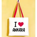 Bk Gift I Love Ankara Kırmızı Renkli Kulp Gabardin Bez Çanta 40X35CM, Baskılı Omuz Çantası, Alışveriş Çantası, Plaj Çantası - 40 x 35 cm