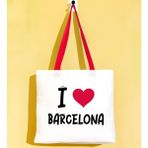 Bk Gift I Love Barcelona Kırmızı Renkli Kulp Gabardin Bez Çanta 40X35CM, Baskılı Omuz Çantası, Alışveriş Çantası, Plaj Çantası - 40 x 35 cm