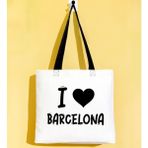 Bk Gift I Love Barcelona Siyah Renkli Kulp Gabardin Bez Çanta 40X35CM, Baskılı Omuz Çantası, Alışveriş Çantası, Plaj Çantası - 40 x 35 cm