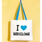 Bk Gift I Love Barcelona Turkuaz Renkli Kulp Gabardin Bez Çanta 40X35CM, Baskılı Omuz Çantası, Alışveriş Çantası, Plaj Çantası - 40 x 35 cm