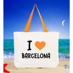 Bk Gift I Love Barcelona Turuncu Renkli Kulp Kanvas Plaj Çantası 48X40M, Baskılı Omuz Çantası, Alışveriş Çantası - 48 x 40 m
