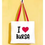 Bk Gift I Love Bursa Kırmızı Renkli Kulp Gabardin Bez Çanta 40X35CM, Baskılı Omuz Çantası, Alışveriş Çantası, Plaj Çantası - 40 x 35 cm
