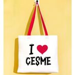 Bk Gift I Love Çeşme Kırmızı Renkli Kulp Gabardin Bez Çanta 40X35CM, Baskılı Omuz Çantası, Alışveriş Çantası, Plaj Çantası - 40 x 35 cm