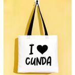 Bk Gift I Love Cunda Siyah Renkli Kulp Gabardin Bez Çanta 40X35CM, Baskılı Omuz Çantası, Alışveriş Çantası, Plaj Çantası - 40 x 35 cm